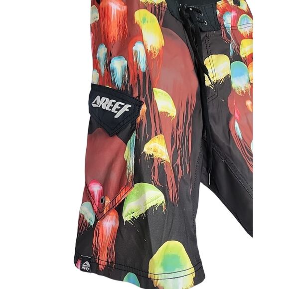 Reef Mens Board Shorts Jelly Fish Comfort Black Size 32 EUC Pocket - Picture 3 of 7